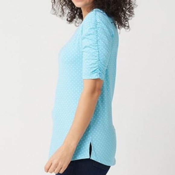 Isaac Mizrahi Polka-Dot Ruched Elbow Knit Top 5421 - Picture 1 of 3